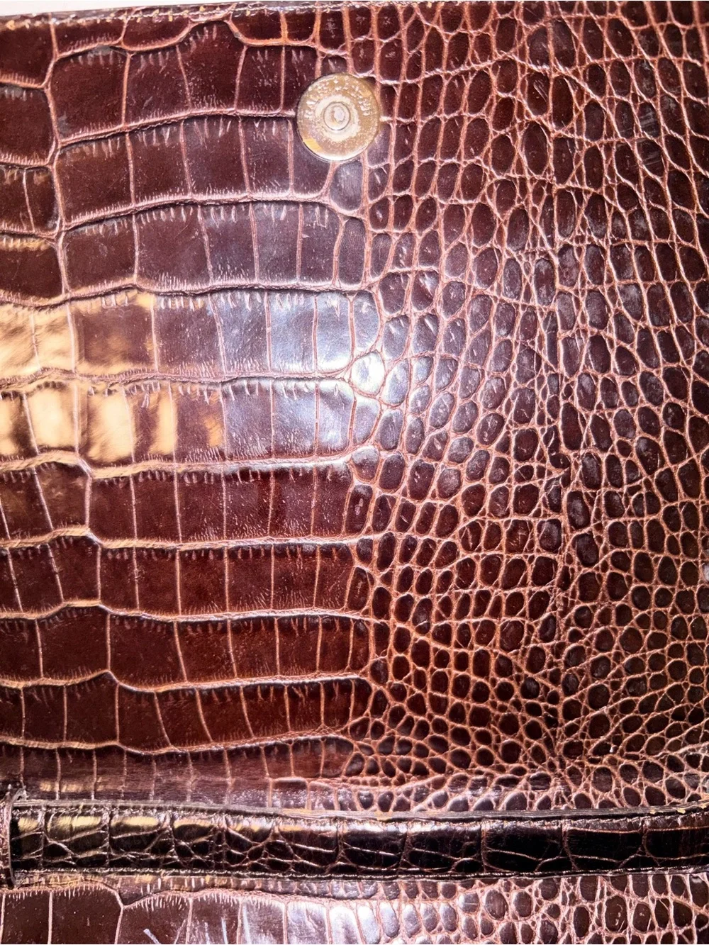 RALPH LAUREN BROWN ALLIGATOR PRINT Ltr .925 STERLING SILVER HARDWARE HANDBAG